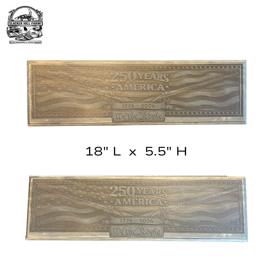 USA 250 Years of America Wooden Wall Sign – 1776-2026 Patriotic Flag & Muskets Plaque (18" x 5.5")