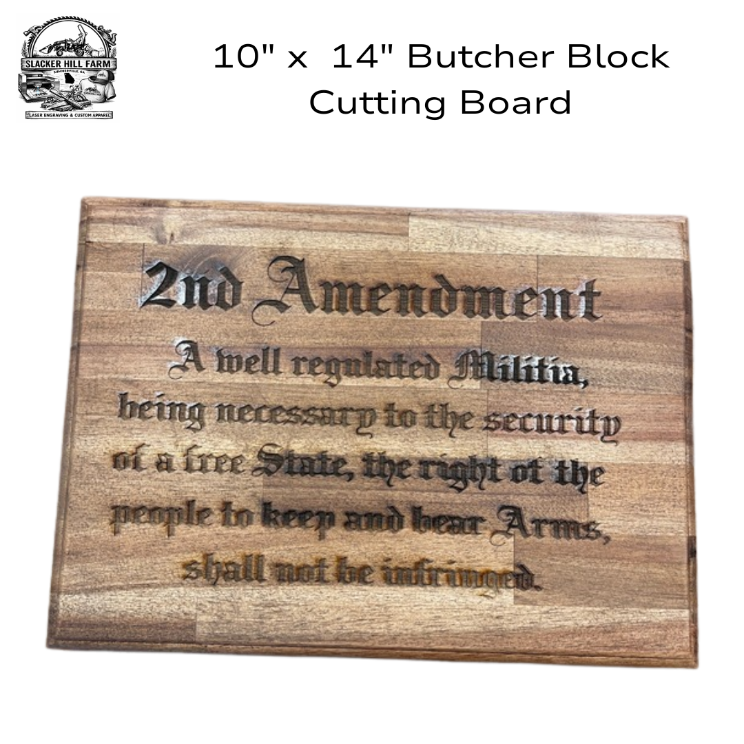 2nd Amendment Engraved Butcher Block Cutting Board – 10" x 14"
