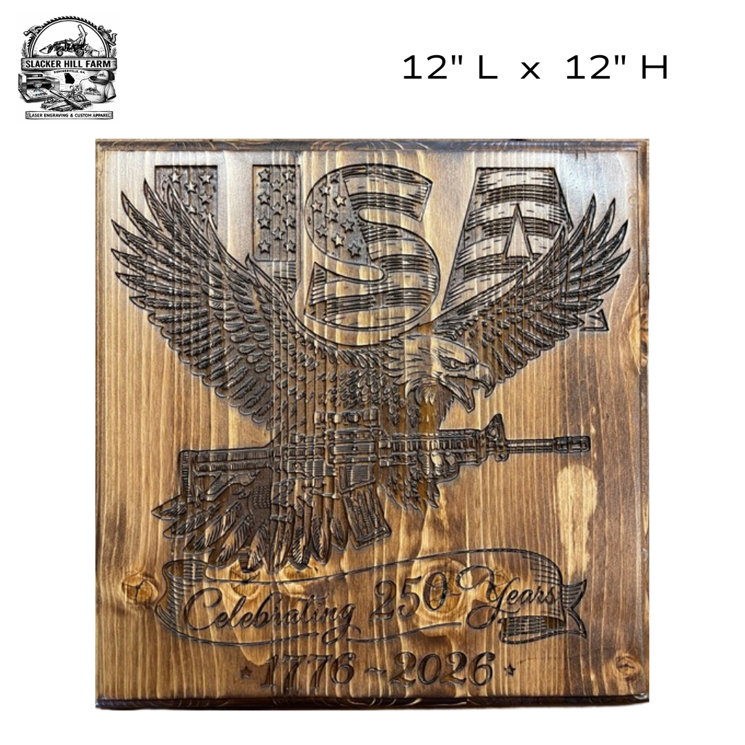 USA Eagle 250 Years Wooden Wall Sign  (12" x 12")