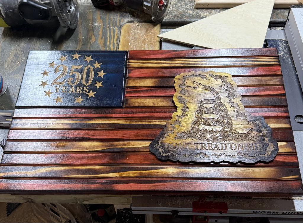 Rustic 250 American Flag with Don't Tread on Me