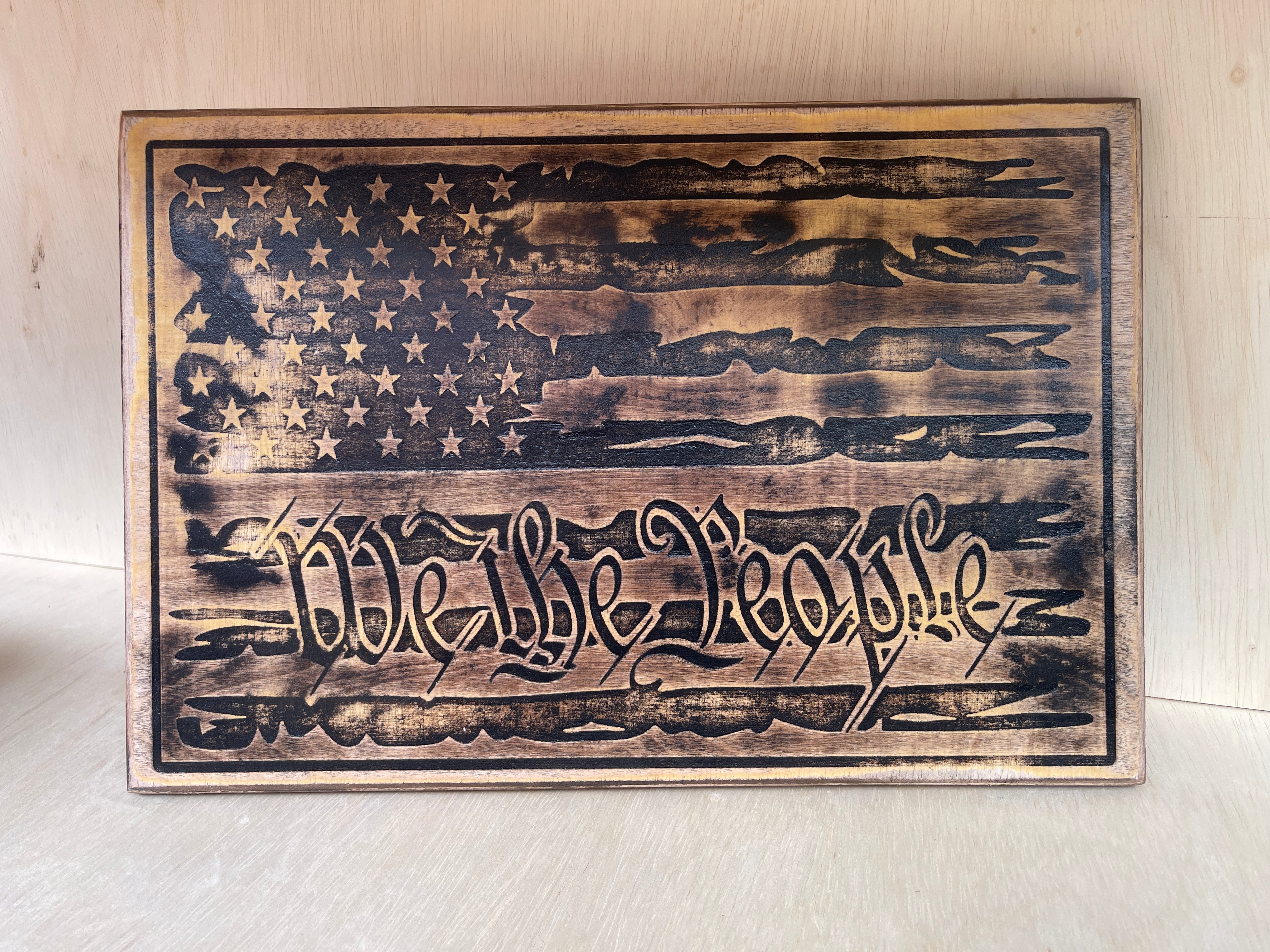 We The People Distressed Flag Wooden Sign
