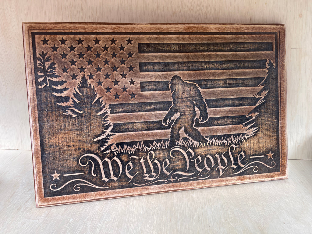 Bigfoot We The People Wooden Sign