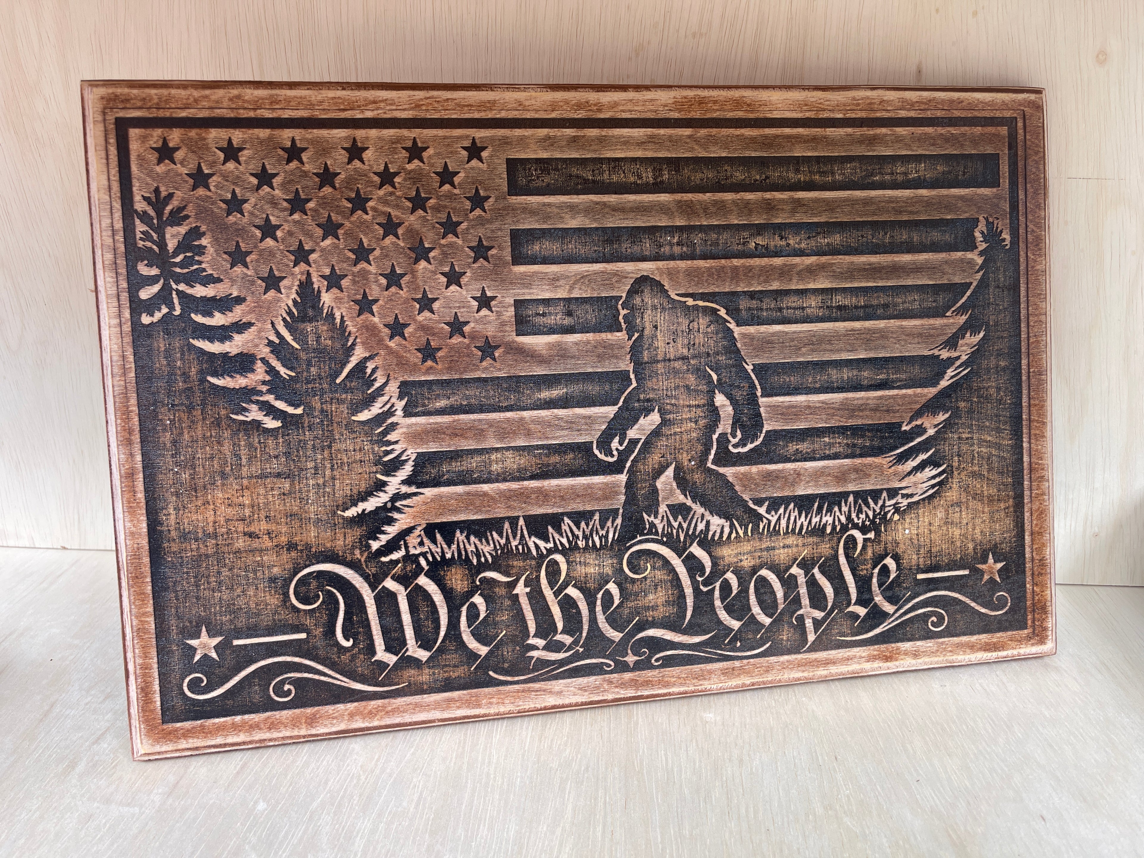 Bigfoot We The People Wooden Sign