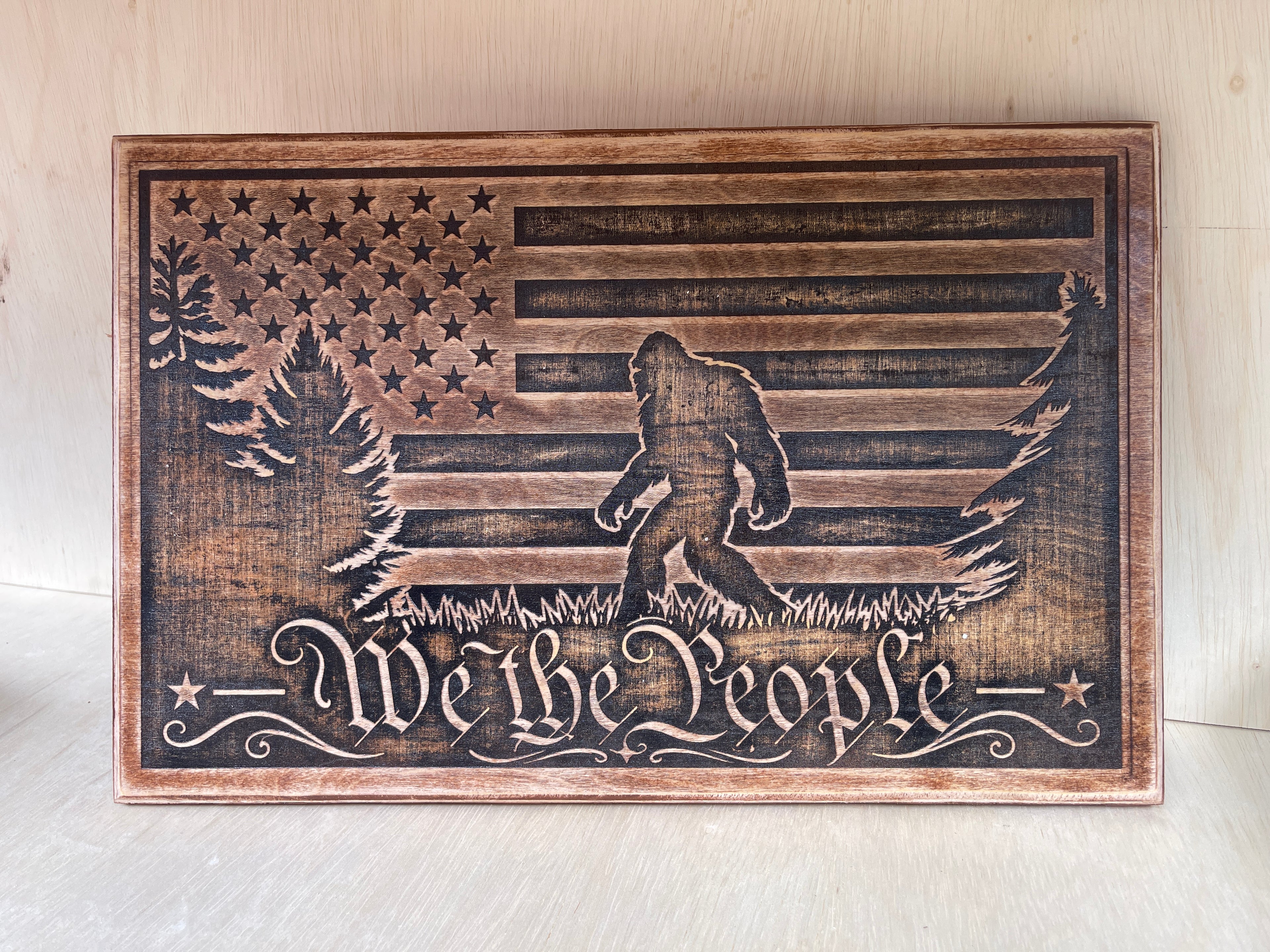 Bigfoot We The People Wooden Sign
