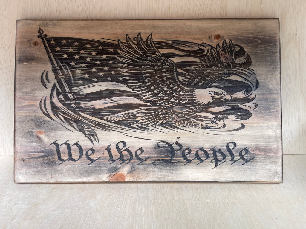 We The People Eagle & American Flag Wooden Sign