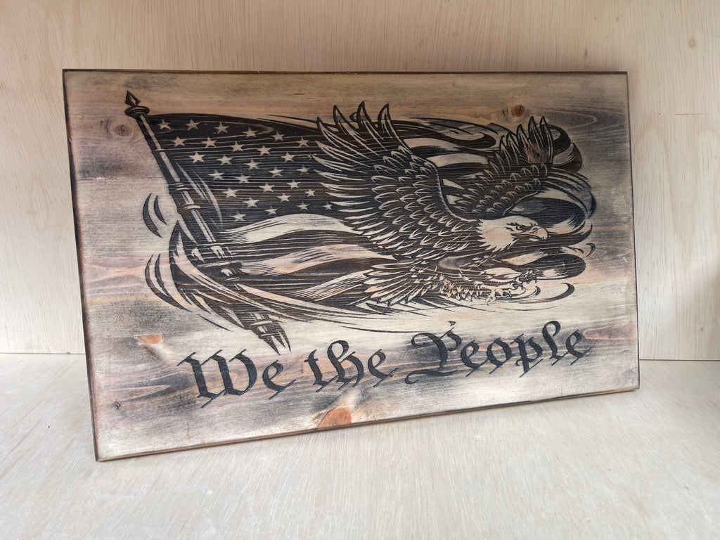 We The People Eagle & American Flag Wooden Sign
