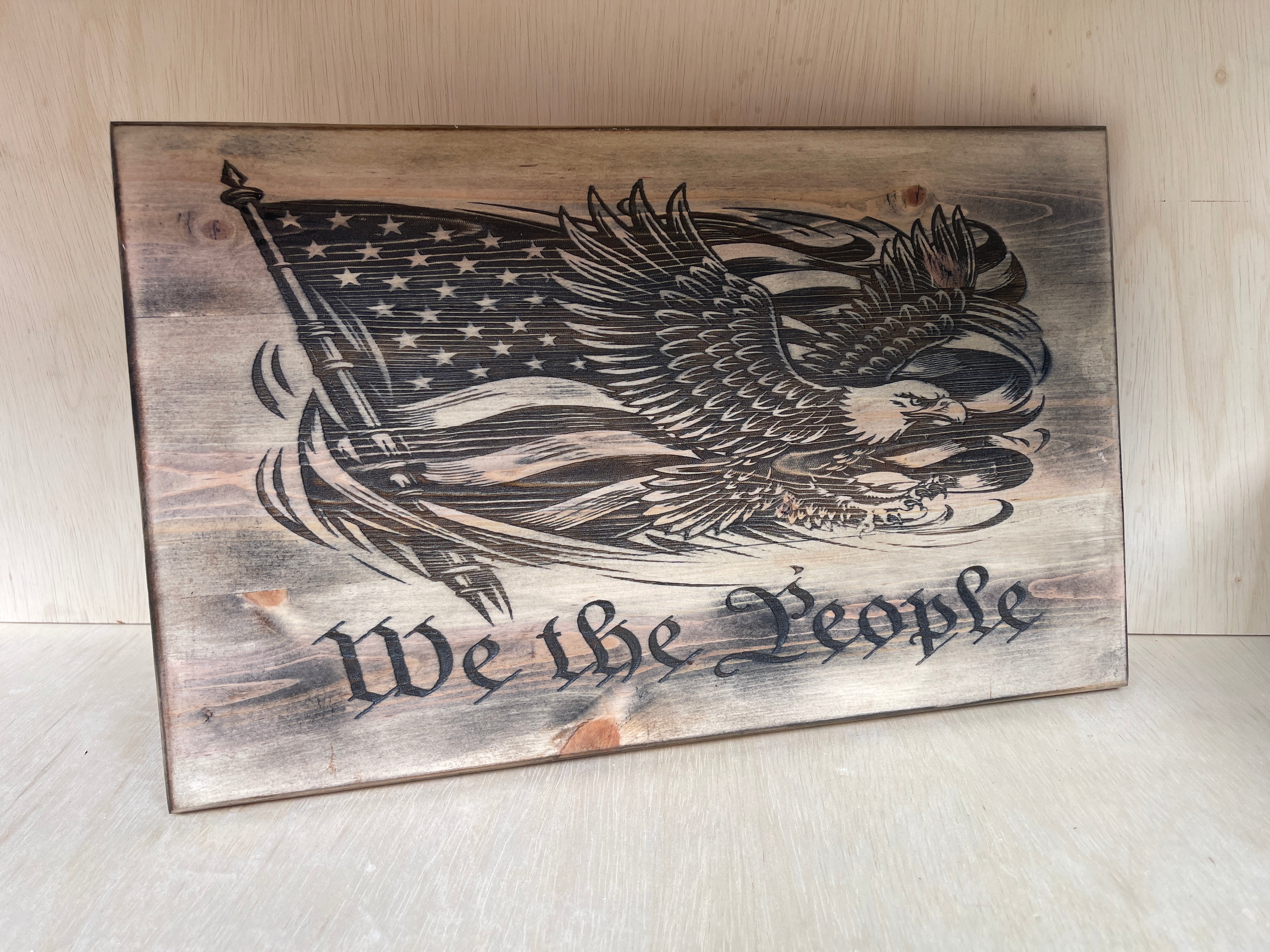 We The People Eagle & American Flag Wooden Sign