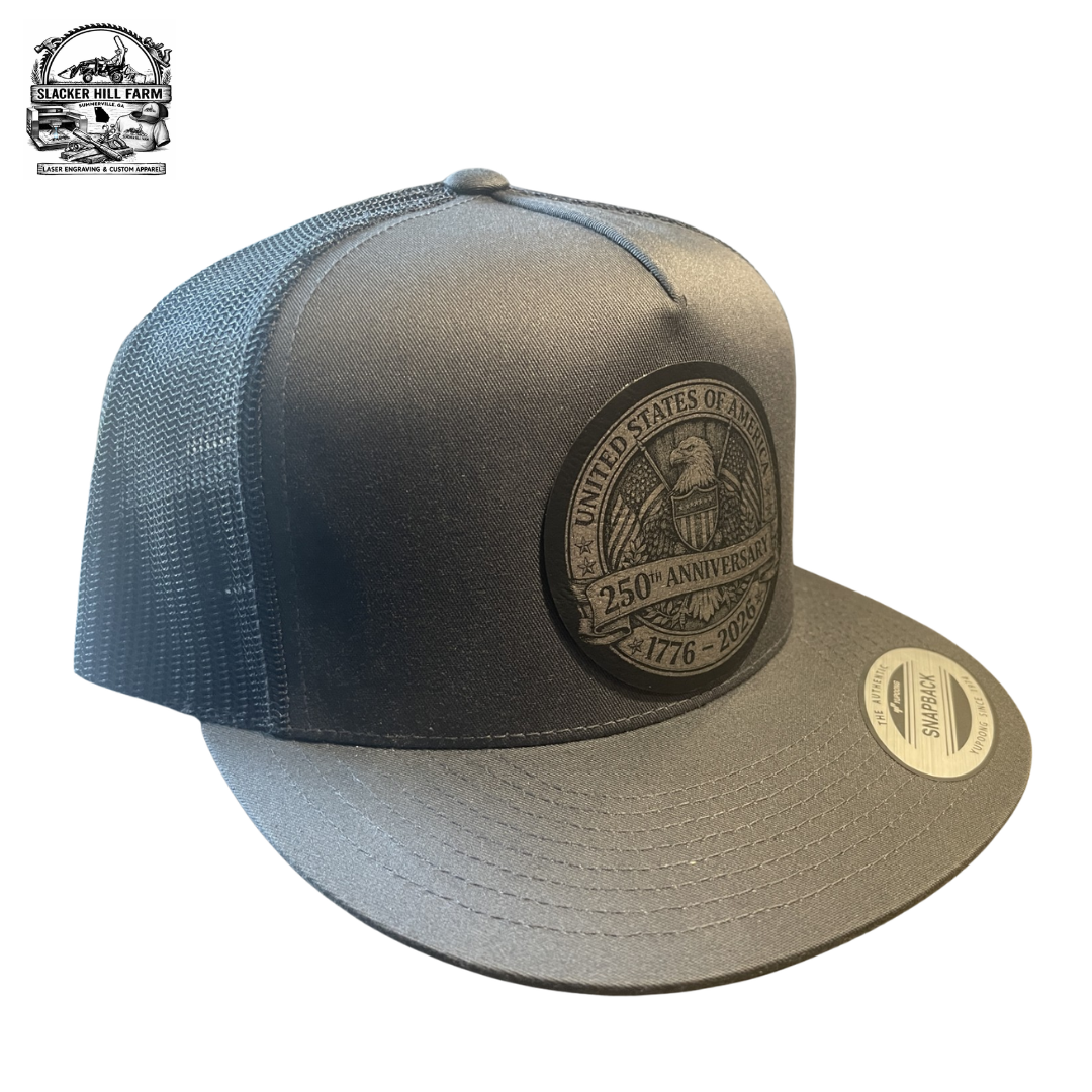 USA 250th Patriotic Eagle Leather Patch Snapback Hat